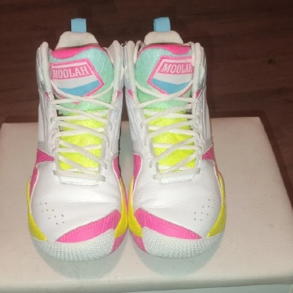 Moolah Girls High-Top Sneakers - White, Pink, Yellow Size 6.5y - Picture 7 of 11